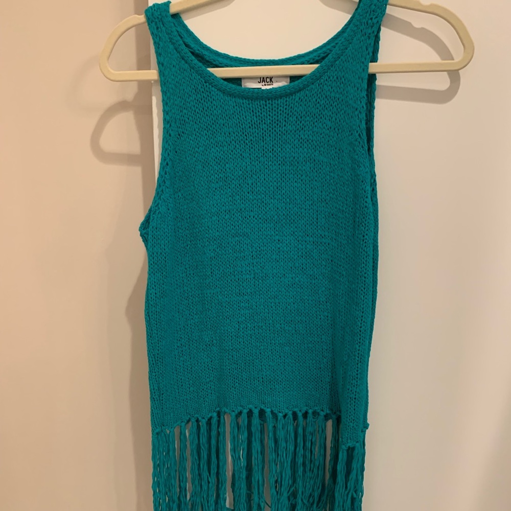 Festival-ready fringed sweater tank
